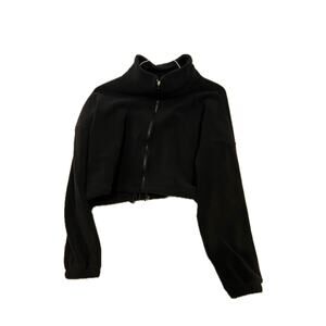 Qinsen Black Cropped Quarter-Zip Pullover - Womans Size S